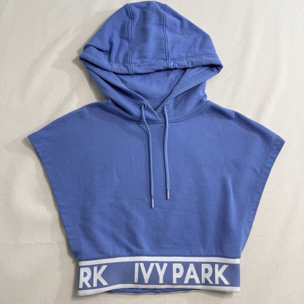 IVY PARK Hoodie Sleeveless Backless Sweatshirt Women Small Blue Cropped Pullover
